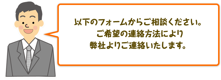 以下のフォームにお尋ねになりたことをご記入ください。ご希望の連絡方法により弊社よりご連絡いたします。